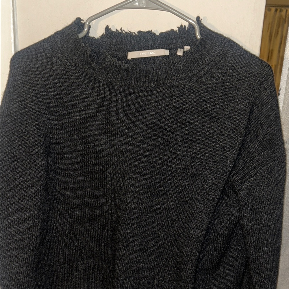 Helmut Lang Dark Charcoal Fringe Crewneck Sweater